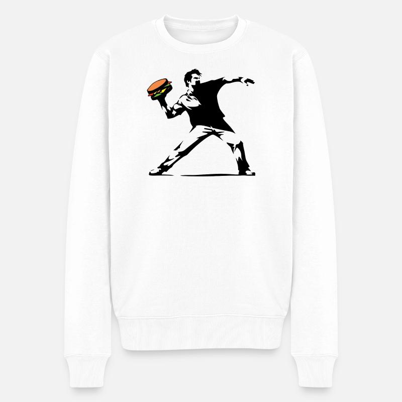 Hamburger Pop Art Burst - Männer Premium Bio Pullover - Weiß
