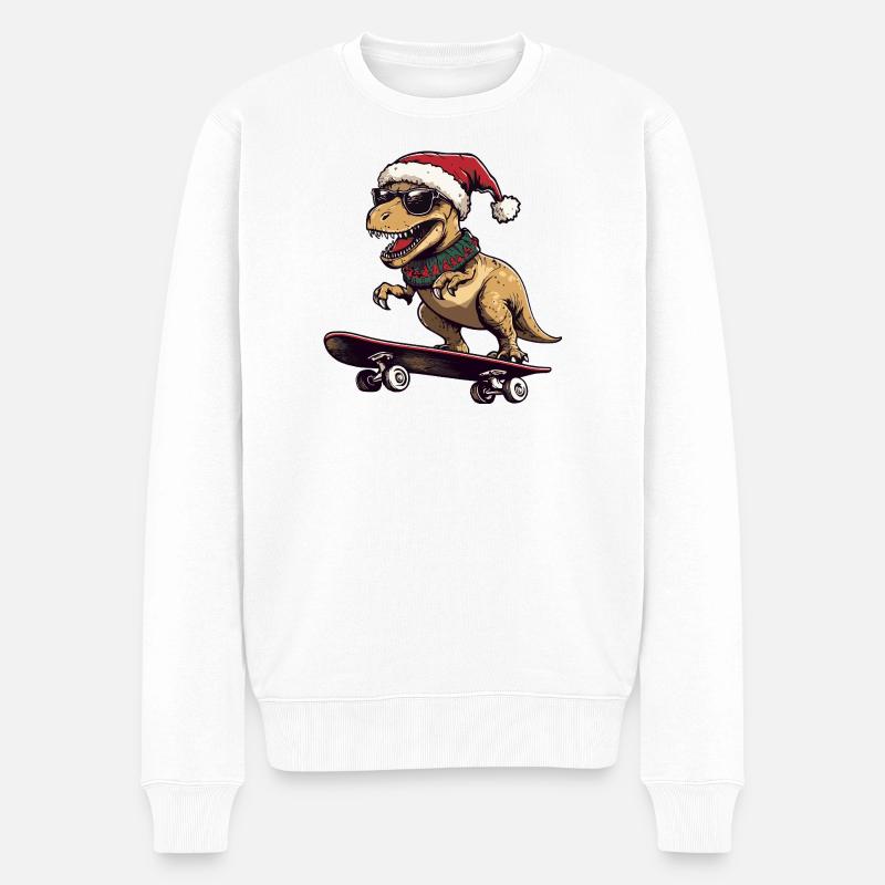 Dinosaurier T-Rex Weihnachten Lustig - Männer Premium Bio Pullover - Weiß