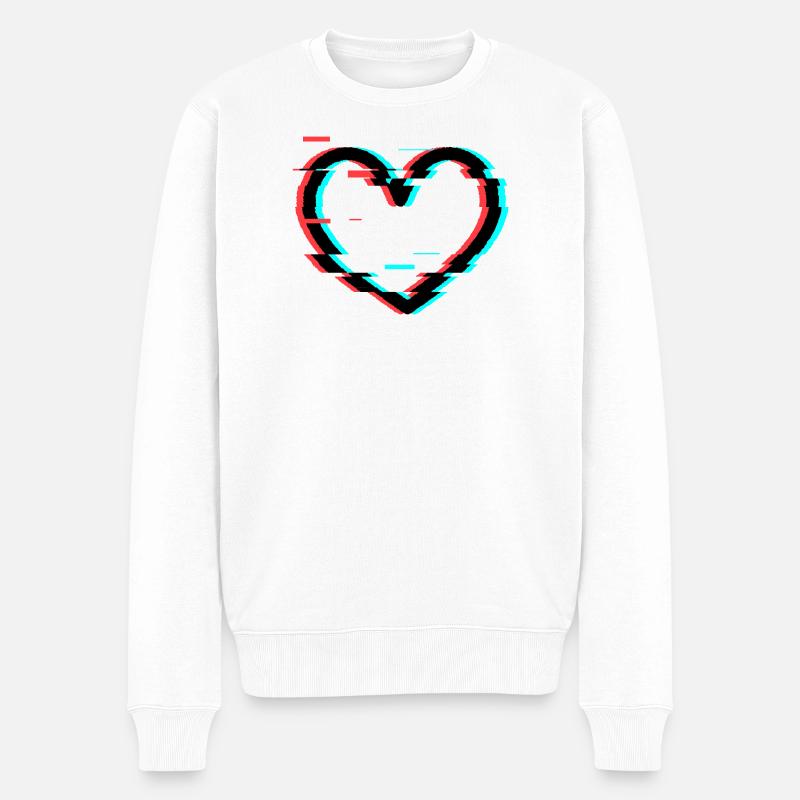 Herz Glitch - Männer Premium Bio Pullover - Weiß