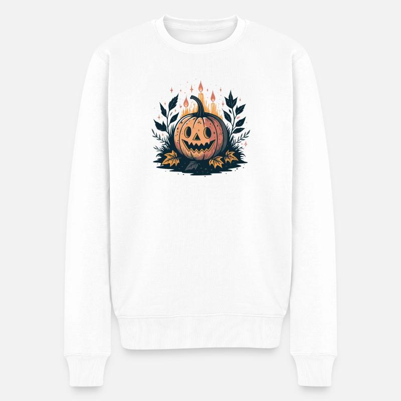 Kerze Nacht Kürbis - Männer Premium Bio Pullover - Weiß
