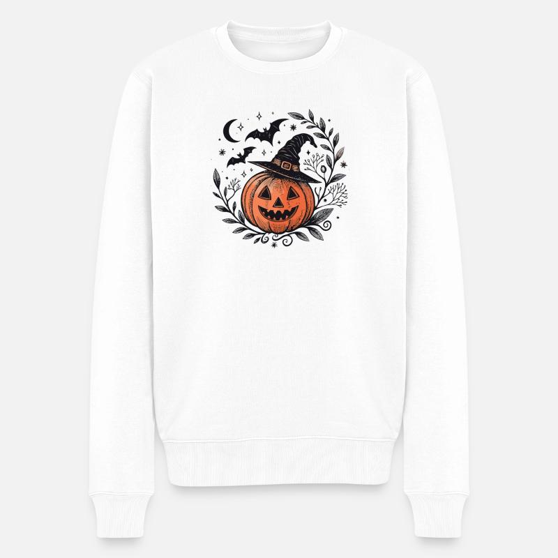 Nachthexe Kürbis - Männer Premium Bio Pullover - Weiß