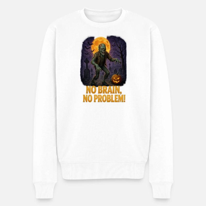 Mondschein-Zombie-Friedhof mit Kürbisschein - Männer Premium Bio Pullover - Weiß