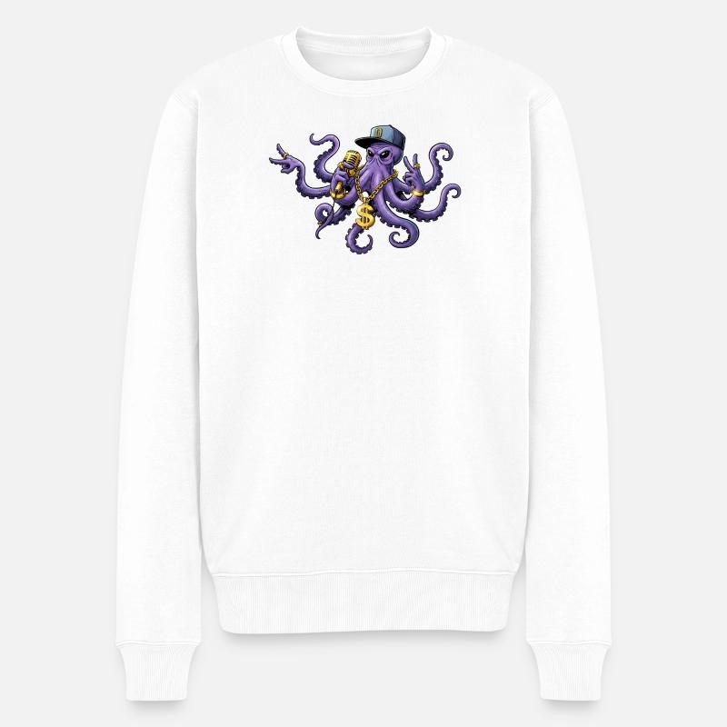 Oktopus Rapper mit Goldkette - Männer Premium Bio Pullover - Weiß