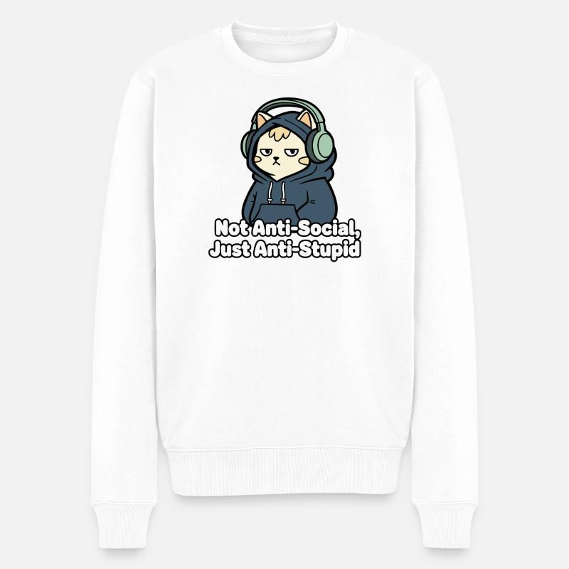Katzen Hoodie Kopfhörer Design - Männer Premium Bio Pullover - Weiß