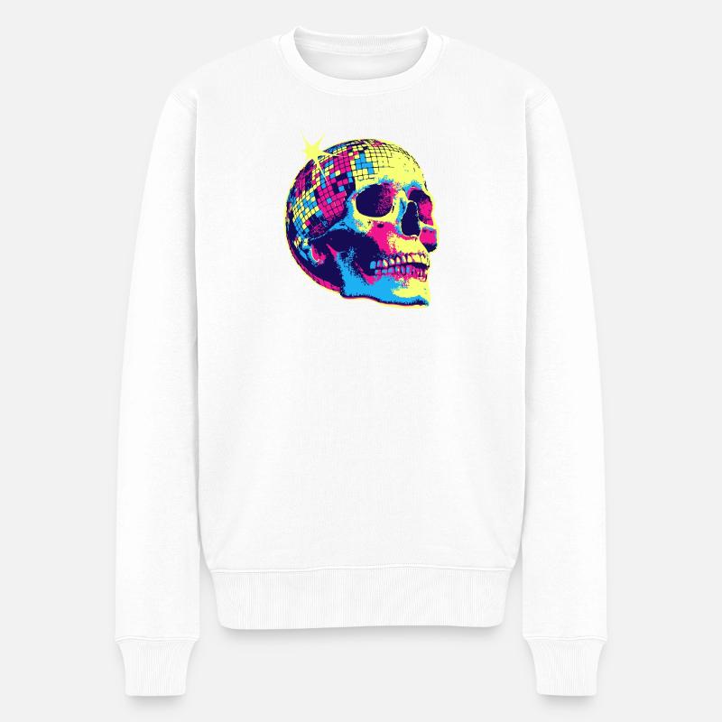 Crâne disco néon - Pull Premium bio Homme - blanc