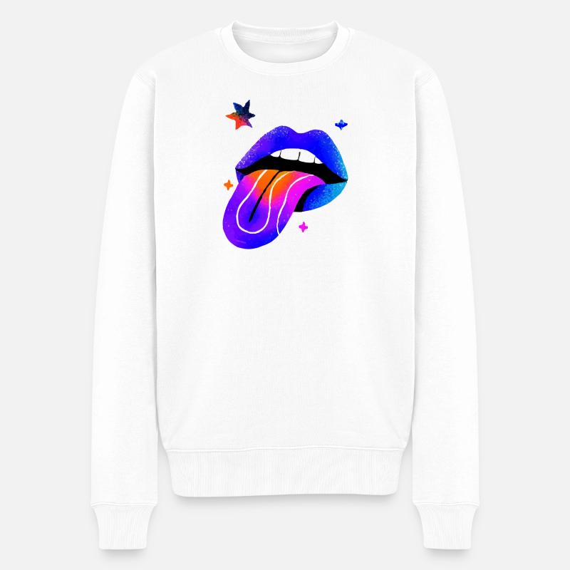 Neon Regenbogen Lippen Kunst - Männer Premium Bio Pullover - Weiß