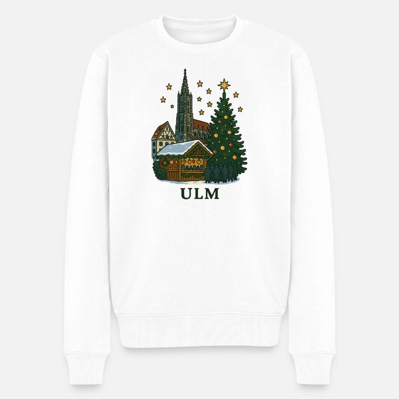 Ulmer Münster mit Weihnachtsmarkt - Männer Premium Bio Pullover - Weiß