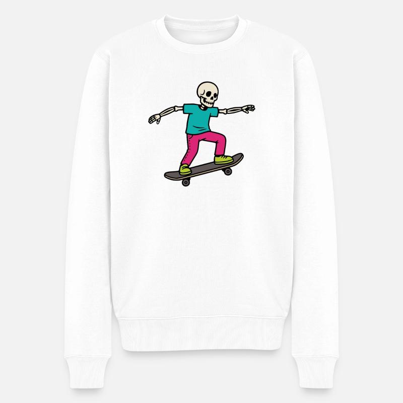 Skelett Skater – Neon Skateboard Ride - Männer Premium Bio Pullover - Weiß