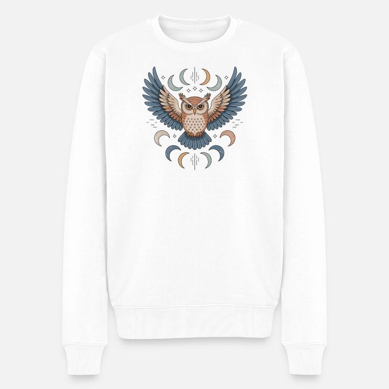 Boho Eule - Männer Premium Bio Pullover - Weiß