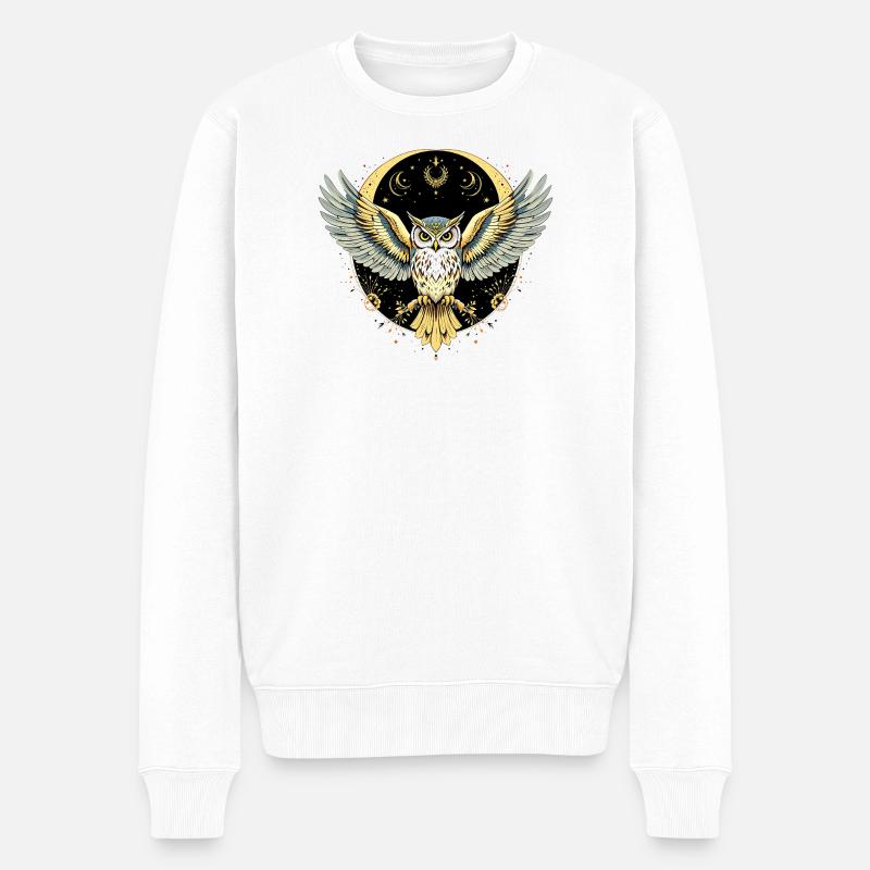 Boho Eule - Männer Premium Bio Pullover - Weiß