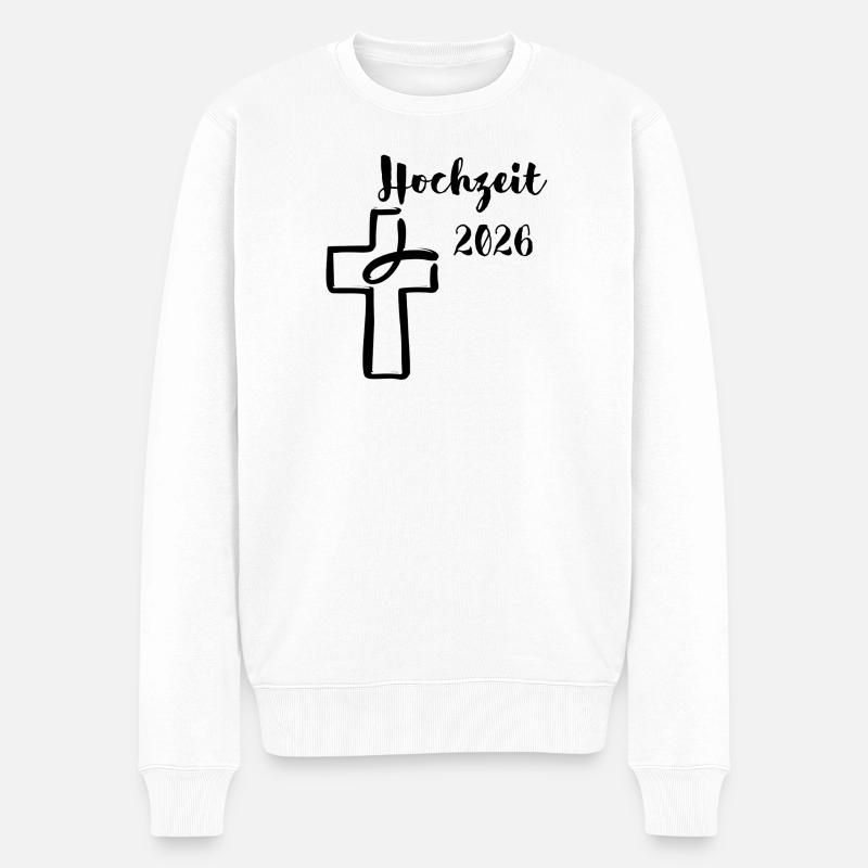 Mariage 2026 Mariage Célébrer Croix Poisson - Pull Premium bio Homme - blanc