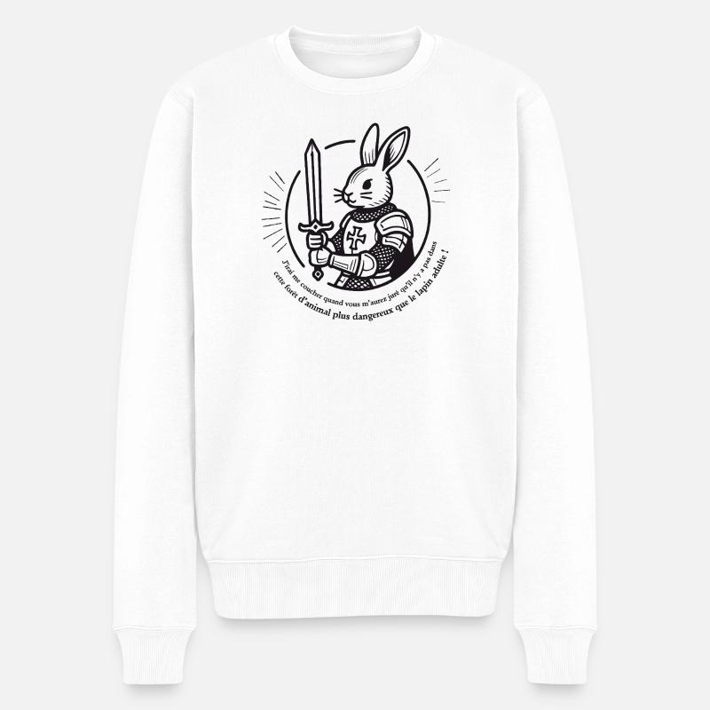 Lapin Chevalier Épée et Armure - Pull Premium bio Homme - blanc