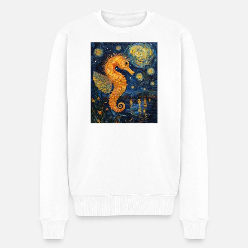 Seepferd Van Gogh Style Starry Night - Männer Premium Bio Pullover - Weiß