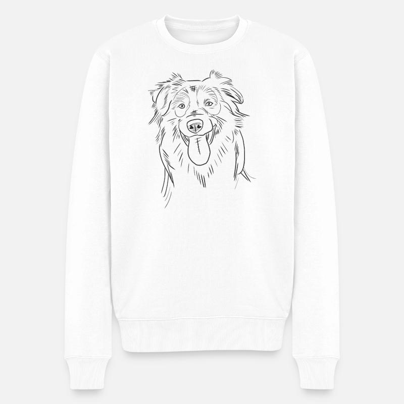 Lustige Australian Shepherd Aussie Skizze Strichkunst - Männer Premium Bio Pullover - Weiß