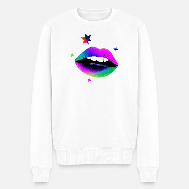 Lèvres arc-en-ciel Pop Art Neon - Pull Premium bio Homme - blanc