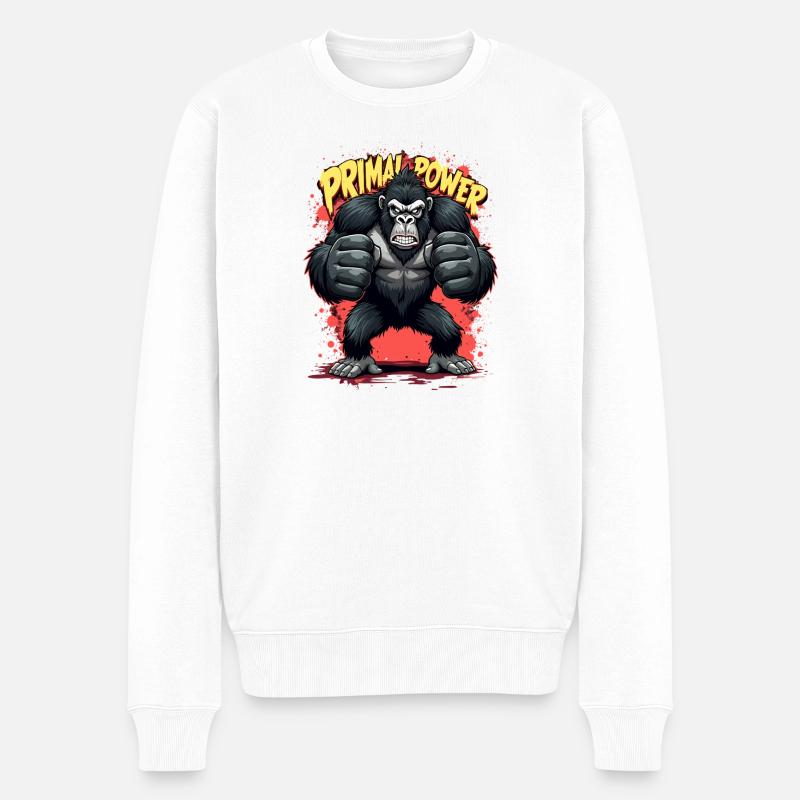 Primal Power Gorila Druck - Männer Premium Bio Pullover - Weiß