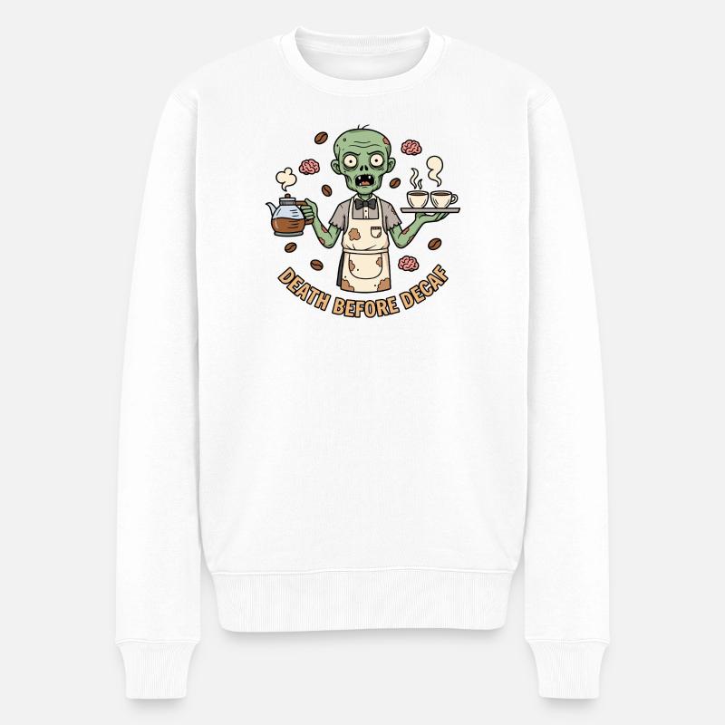 Zombie Barista Mort Avant Décaféiné - Pull Premium bio Homme - blanc