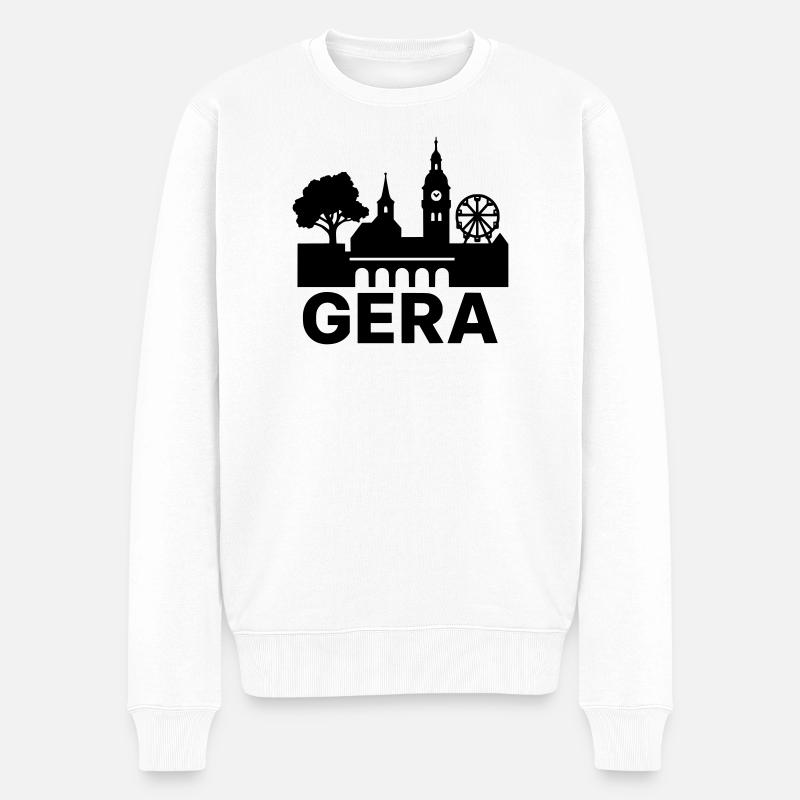 Gera Stadt Wahrzeichen Silhouette - Männer Premium Bio Pullover - Weiß
