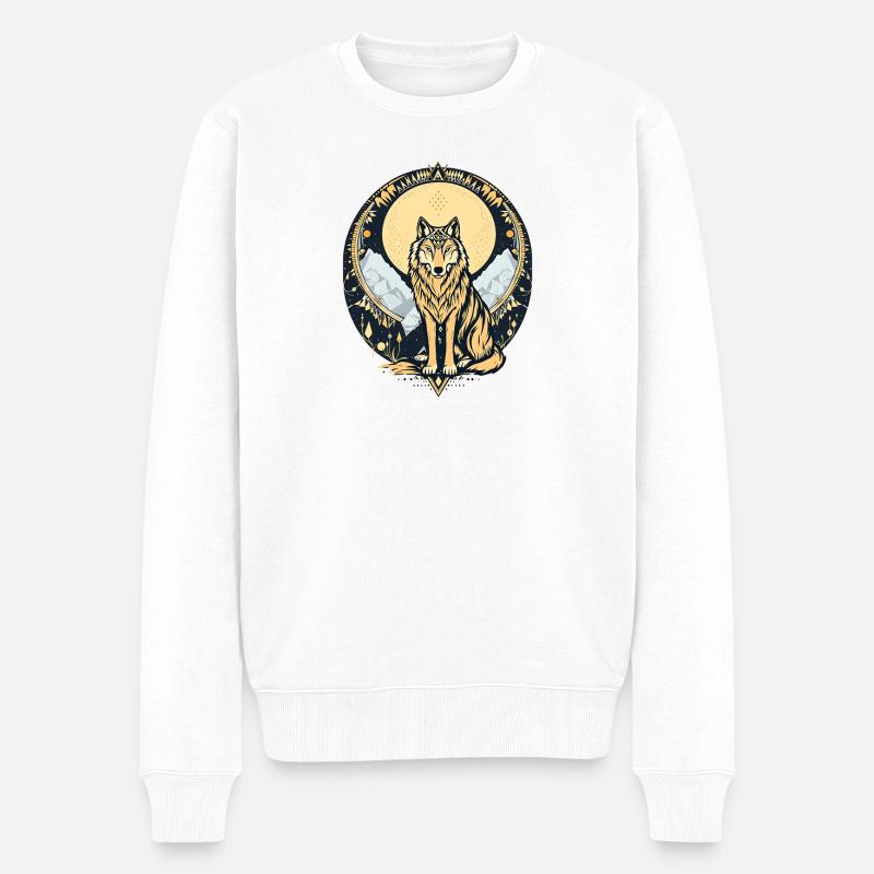 Boho Wolf - Männer Premium Bio Pullover - Weiß