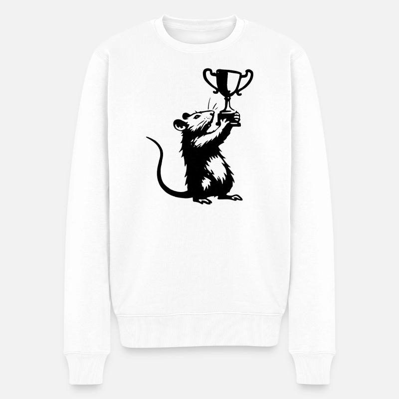 Ratte mit Pokal - Männer Premium Bio Pullover - Weiß