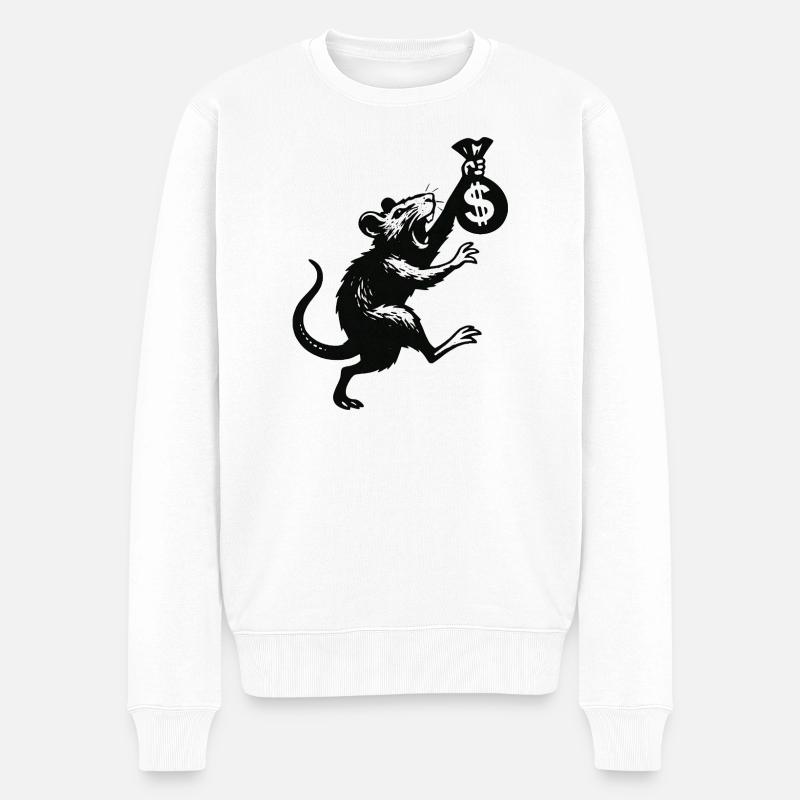 Ratte mit Geldsack im Banksy-Style - Männer Premium Bio Pullover - Weiß