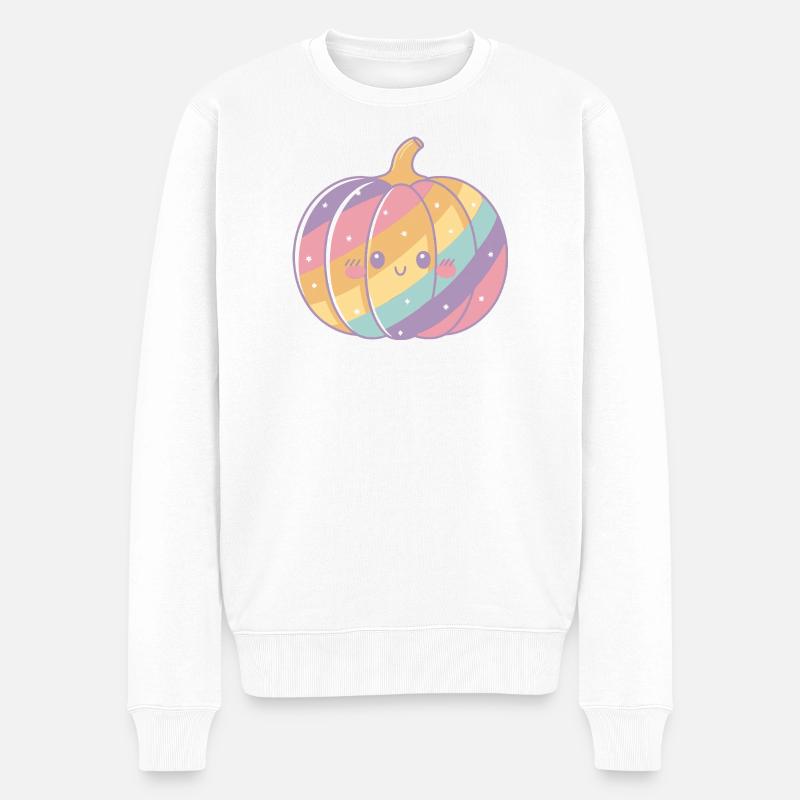 Regenbogen Pastell Kürbis - Männer Premium Bio Pullover - Weiß