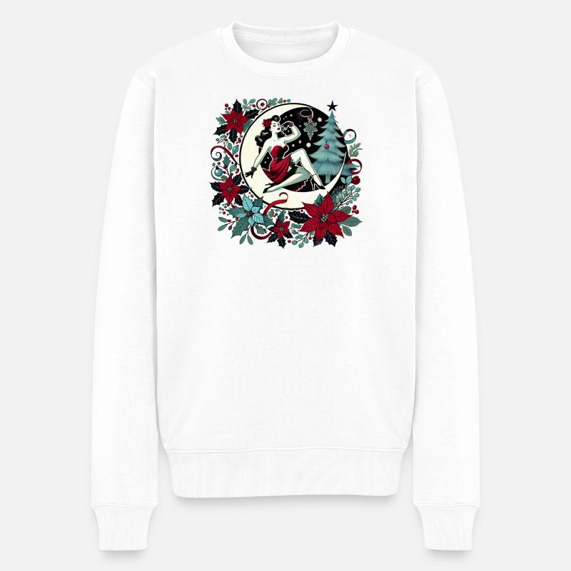 Mondschein Pinup Weihnachtskranz - Männer Premium Bio Pullover - Weiß