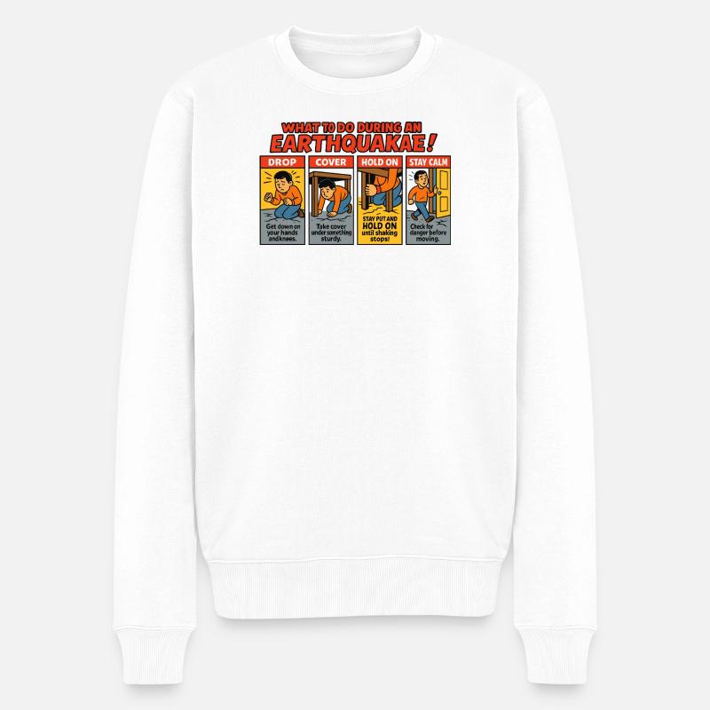 Erdbeben Sicherheitsanleitung - Männer Premium Bio Pullover - Weiß
