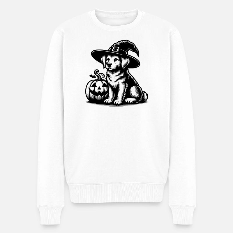 Hexenhund - Halloween - Männer Premium Bio Pullover - Weiß