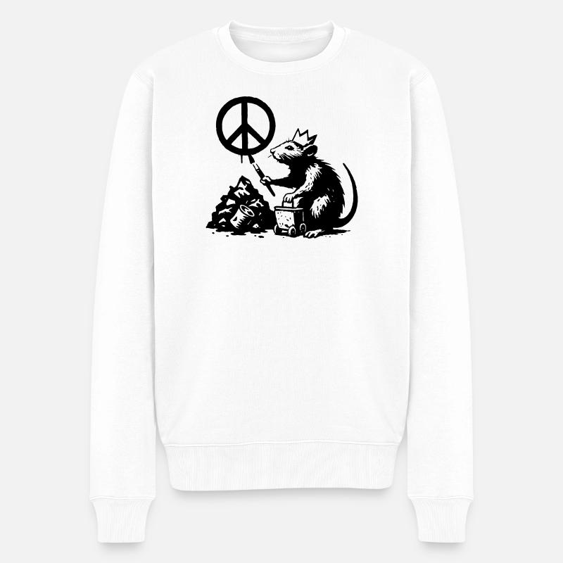 Ratte fordert Frieden - Männer Premium Bio Pullover - Weiß