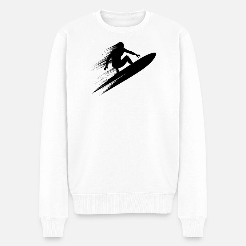 Surfen Kunst Surfer Illustration - Männer Premium Bio Pullover - Weiß