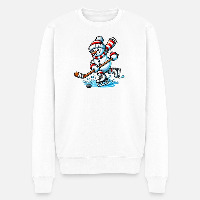 Eishockey Schneemann in Action - Männer Premium Bio Pullover - Weiß