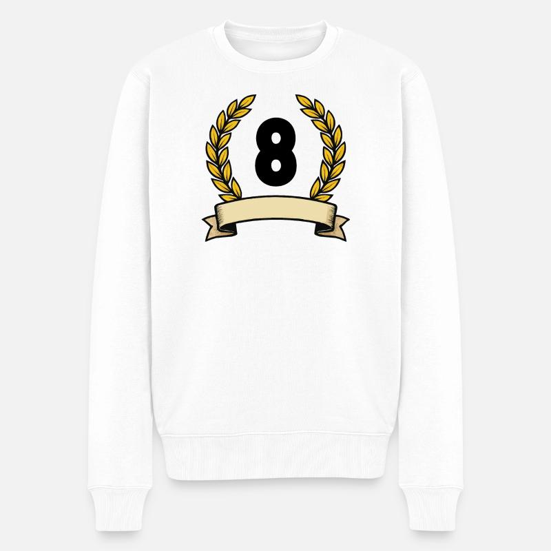Goldener Lorbeerkranz Nummer 8 - Männer Premium Bio Pullover - Weiß