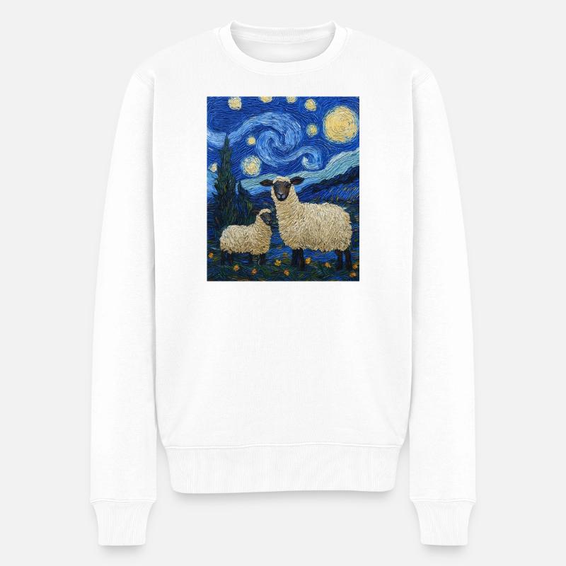 Schaf Van Gogh Style Starry Night - Männer Premium Bio Pullover - Weiß