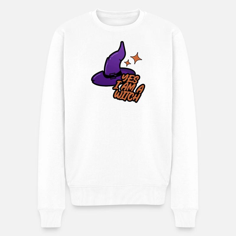 Hexenhut – Yes I Am a Witch - Männer Premium Bio Pullover - Weiß