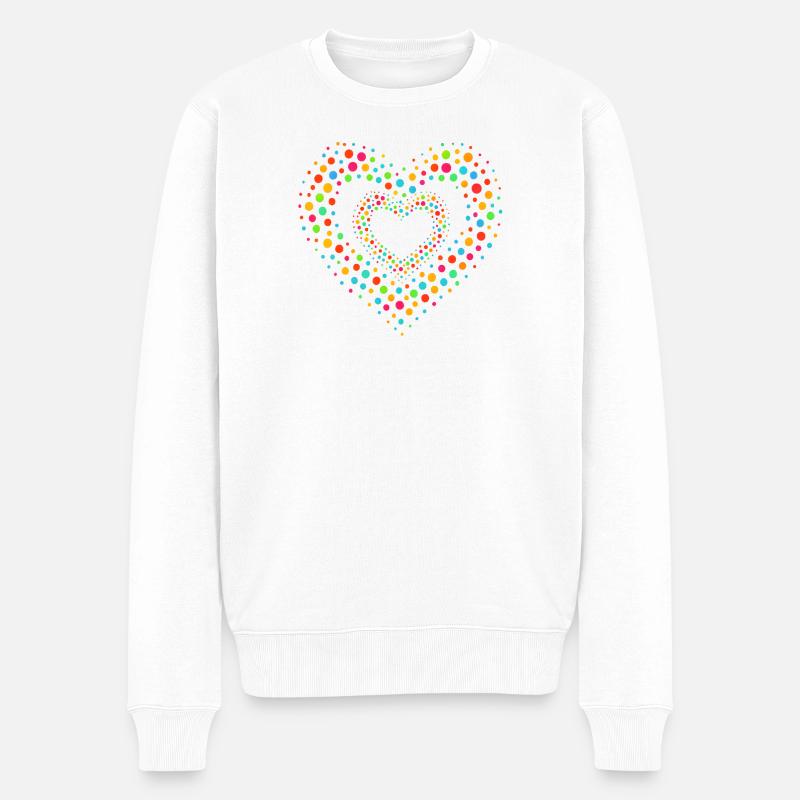 Rainbow Dot Heart Pattern Tee - Men's Premium Organic Jumper - white