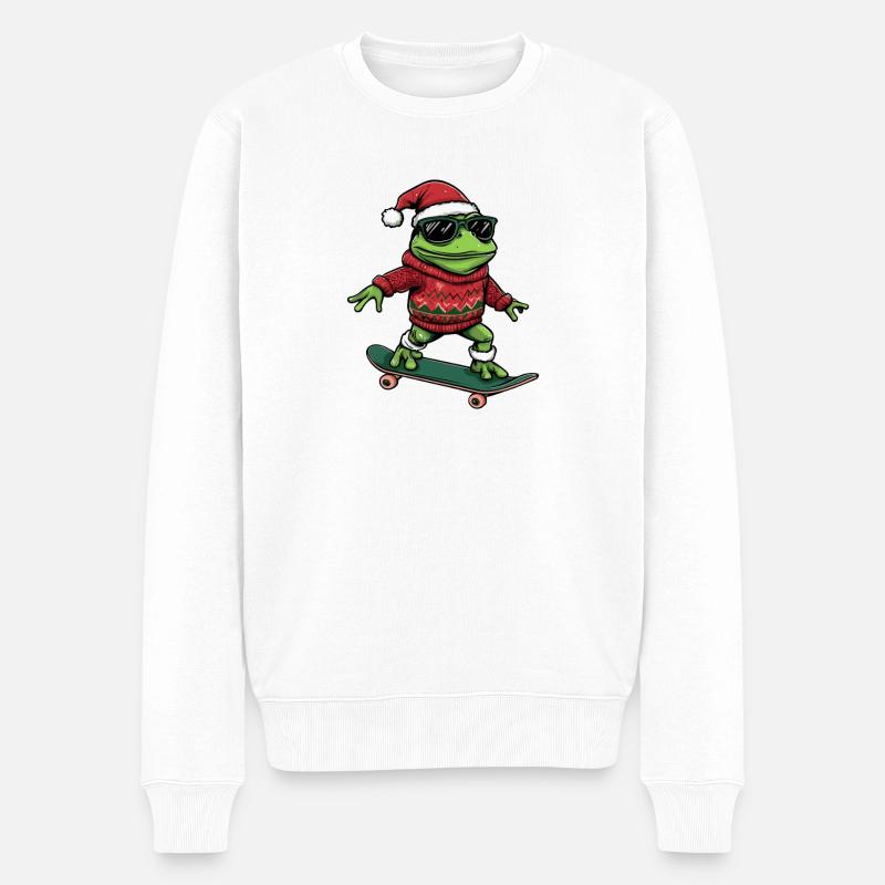 Frosch Weihnachten Lustig - Männer Premium Bio Pullover - Weiß