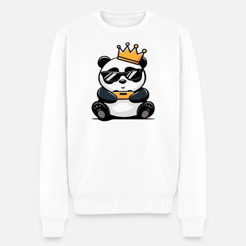 Panda Controller und Krone - Männer Premium Bio Pullover - Weiß