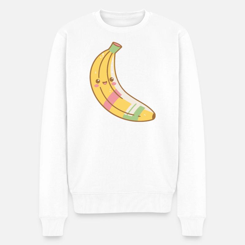 Kawaii Banane Pastell Lächeln - Männer Premium Bio Pullover - Weiß