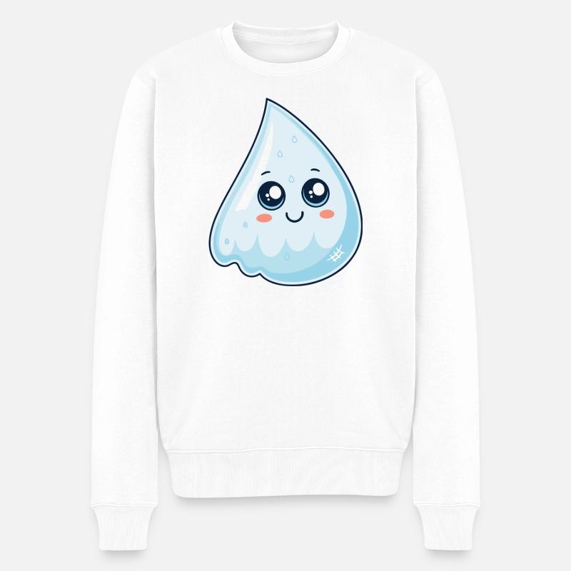 Lächelnder blauer Kawaii-Tropf - Männer Premium Bio Pullover - Weiß