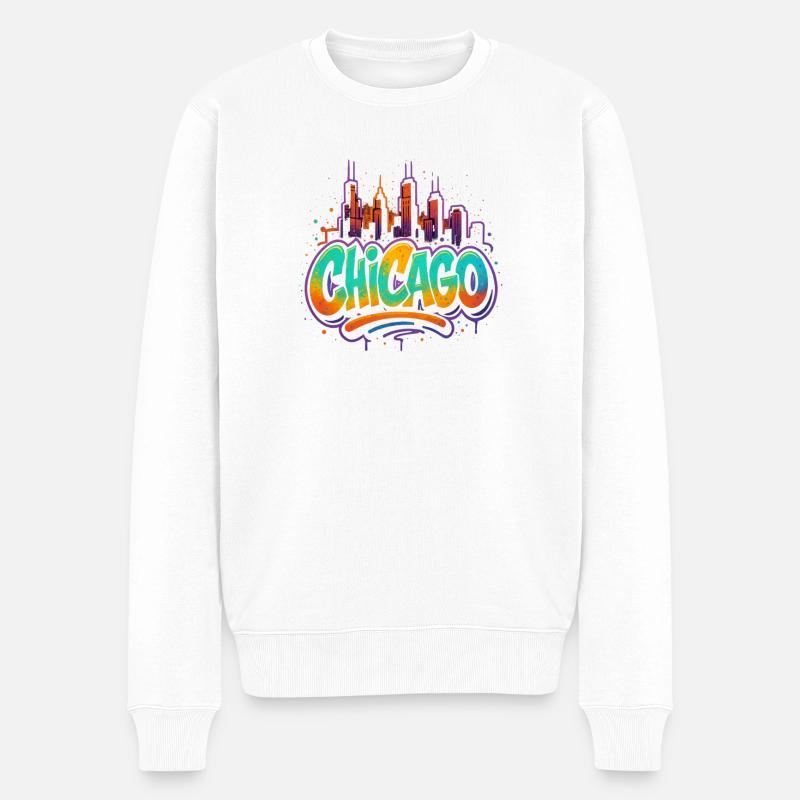 Chicago Graffiti Skyline - Männer Premium Bio Pullover - Weiß