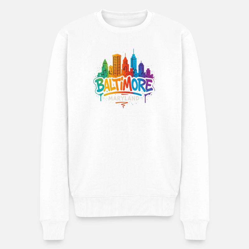 Baltimore Skyline Graffiti - Pull Premium bio Homme - blanc
