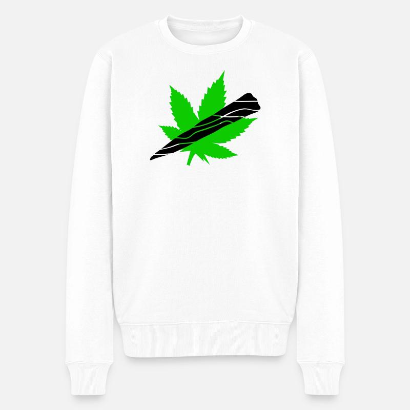 Neon Cannabisblatt Grafik - Männer Premium Bio Pullover - Weiß