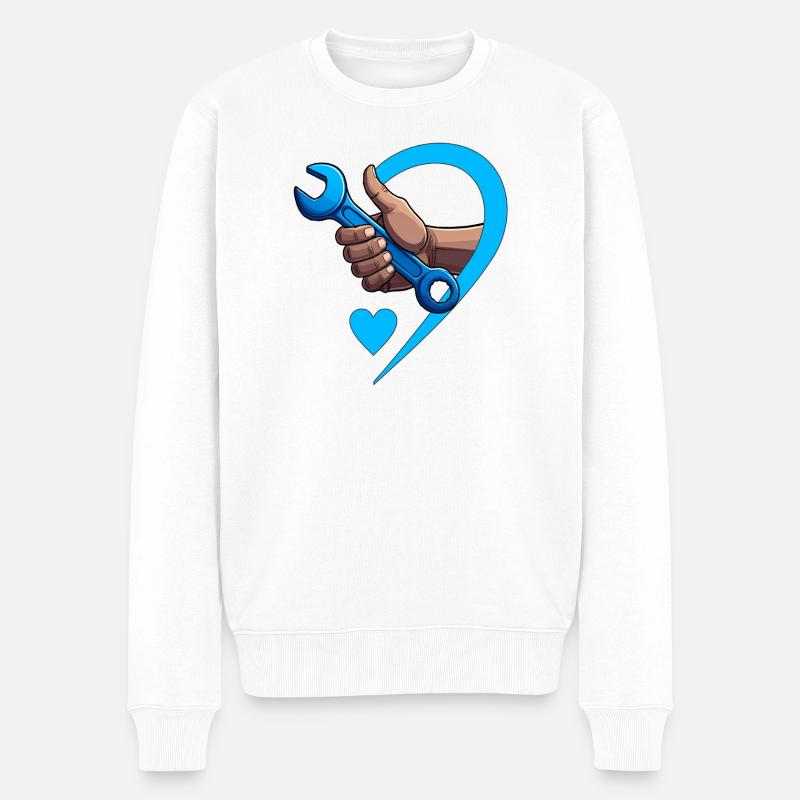 Schraubenschlüssel mit HERZ - Männer Premium Bio Pullover - Weiß