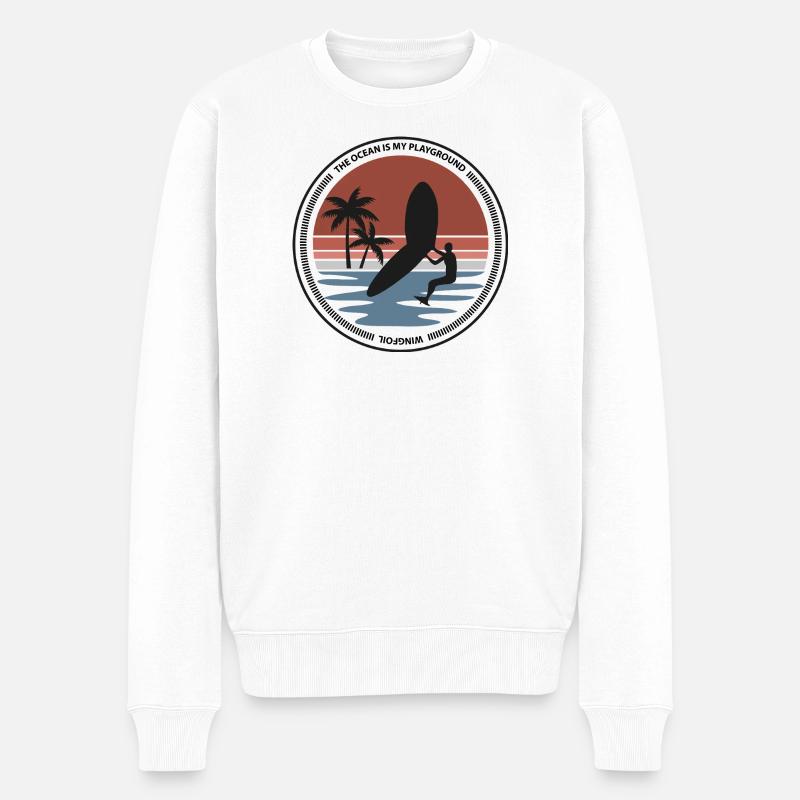 Wingsurfer au coucher du soleil sur la plage de palmiers - Pull Premium bio Homme - blanc