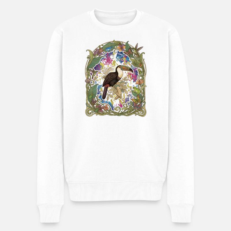 Tropischer Toucan im Blumengarten - Männer Premium Bio Pullover - Weiß