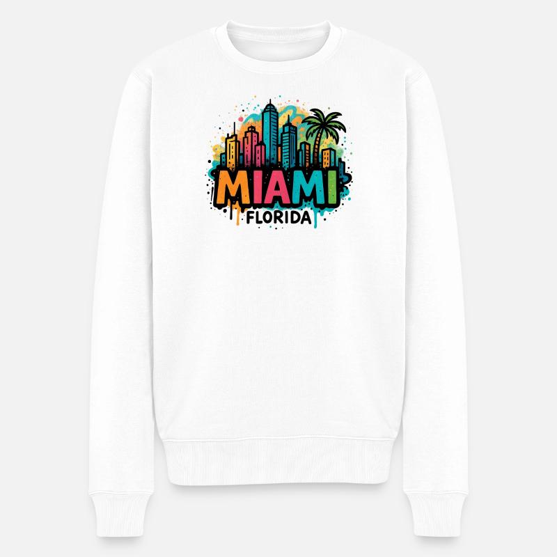 Miami Skyline Graffiti - Männer Premium Bio Pullover - Weiß