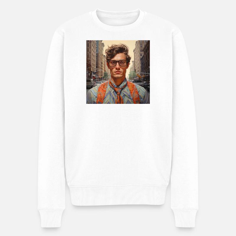 Städtisches Stilporträt mit Brillen - Männer Premium Bio Pullover - Weiß