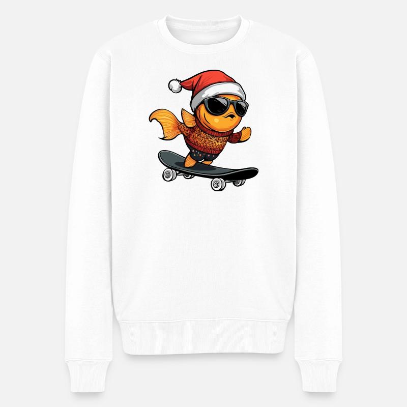 Goldfische Weihnachten Lustig - Männer Premium Bio Pullover - Weiß