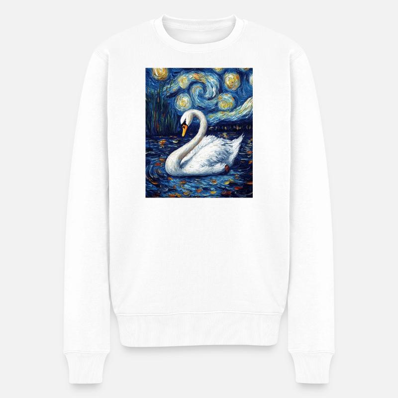 Cygne Oiseau Style Van Gogh - Pull Premium bio Homme - blanc